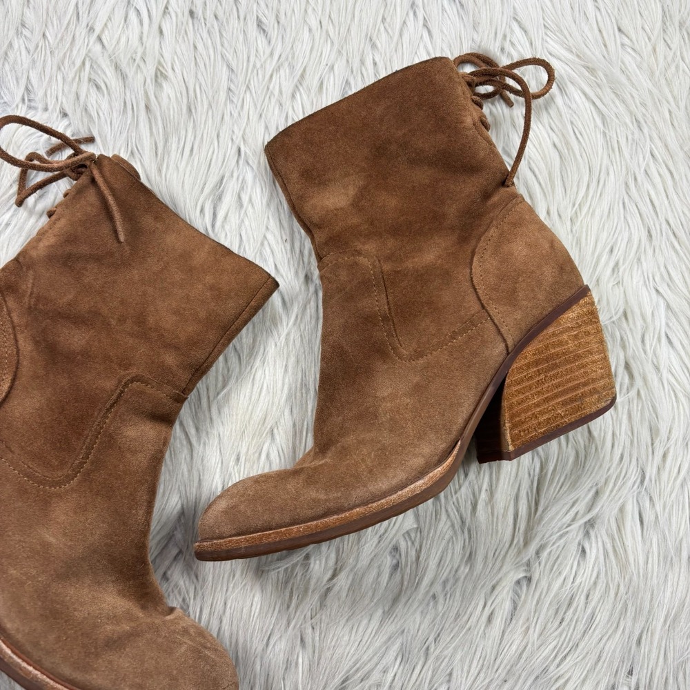Kork-Ease Women's 6.5 Brown Tan Suede Cherna Calf Boots Boho Western Block Heel - Picture 3 of 10